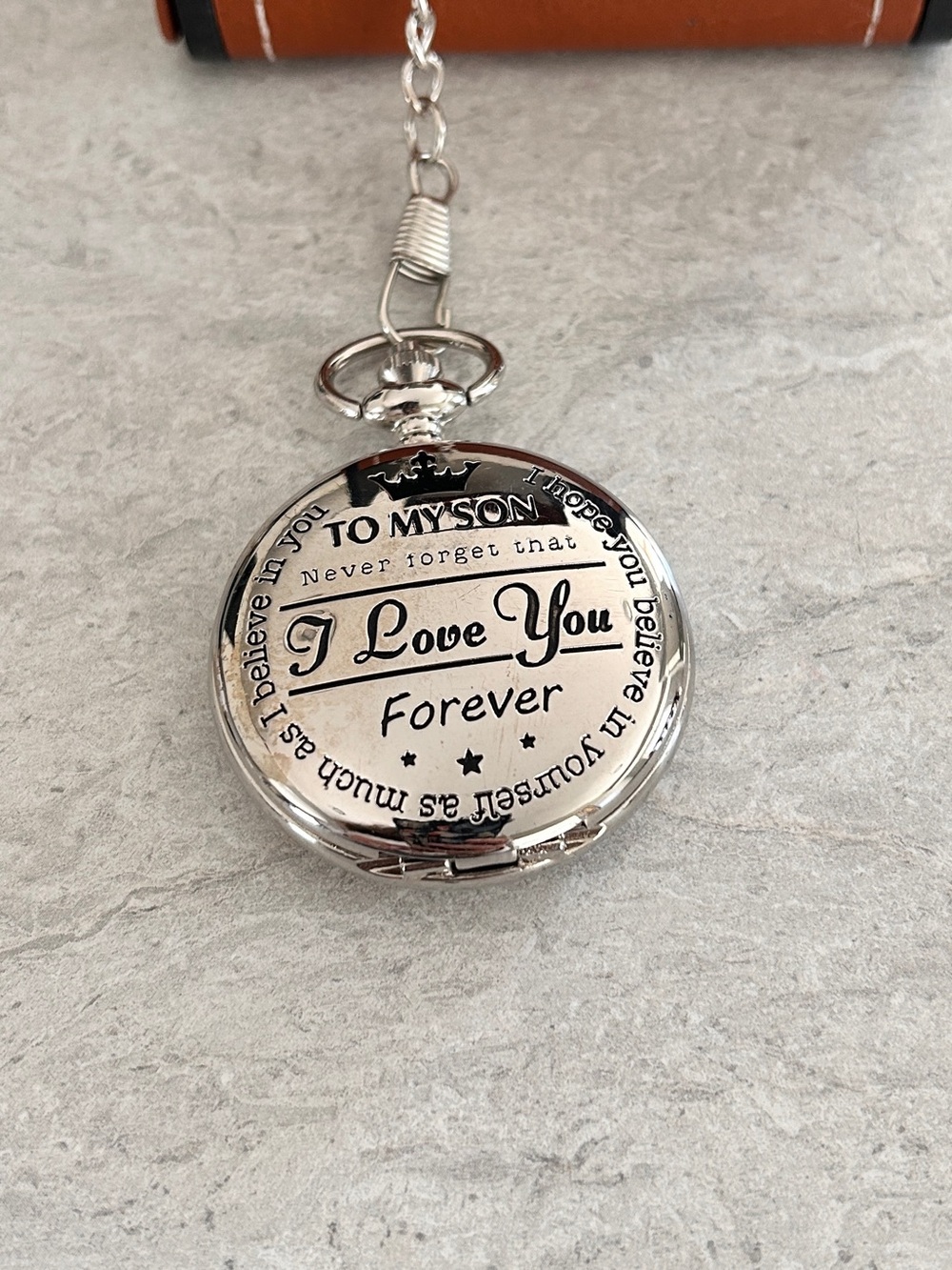 Silver 'To My Son - I Love You Forever' Pocket Watch with chain